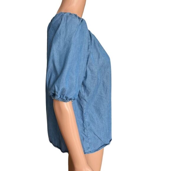 Loft chambray off shoulder blue blouse size S - Picture 2 of 7